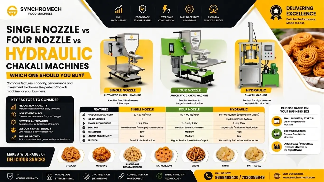Single Nozzle vs Four Nozzle vs Hydraulic Chakali Machine – Which One Should You Buy? 